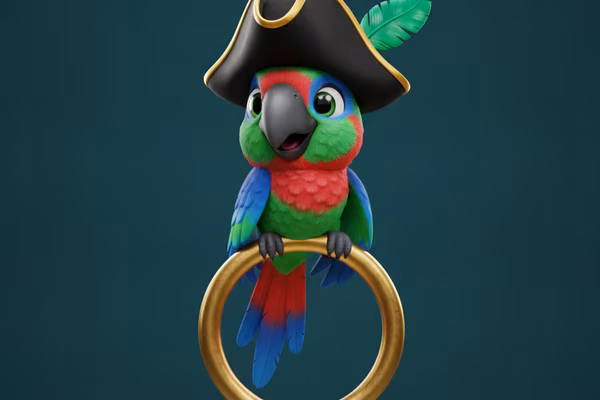 Vennlig papegøye-maskot med piratlue